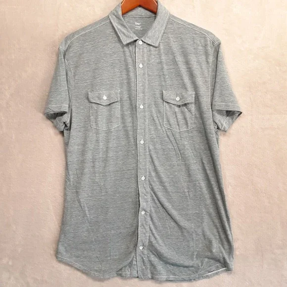 GAP Vintage-Mens Short Sleeve Button Shirt Sz.L/Blue/Rayon-Polyester Blend - Picture 1 of 11